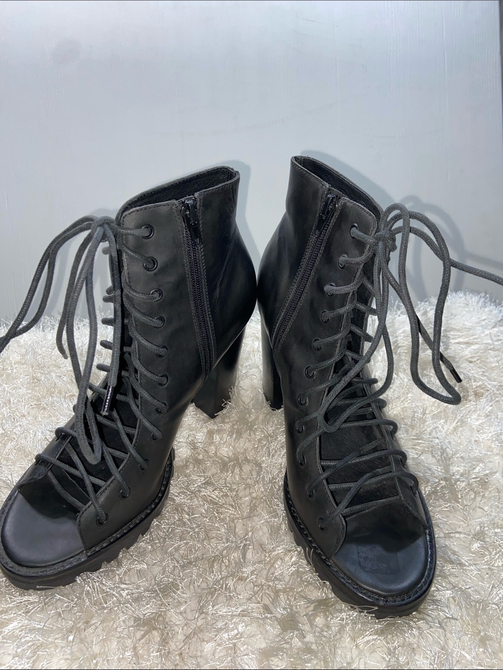 Jeffrey Campbell x Free People Palermo Black Leather Lace-Up Booties 9.5M